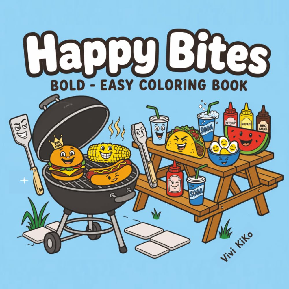 Happy Bites: Coloring Book for Adults and Kids , Fun and Relaxing Coloring Pages Featuring Burgers, Pizza, Snacks, Desserts, and Refreshing Drinks (Bold & Easy Coloring Books)