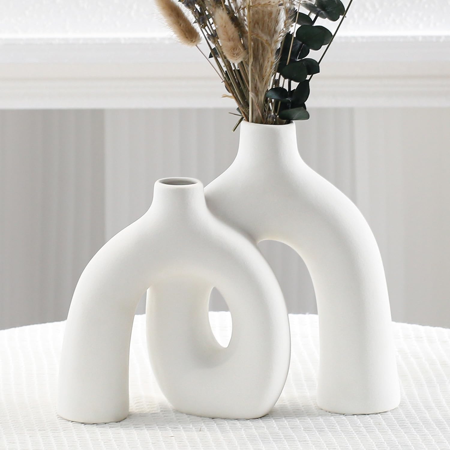 CEMABT Modern Nordic Boho Vase Set - Elegant White Matte Ceramic Home Decor for Living Room, Bookshelf, Mantel, Entryway Table & Console Décor | Shelf Decorations Gift