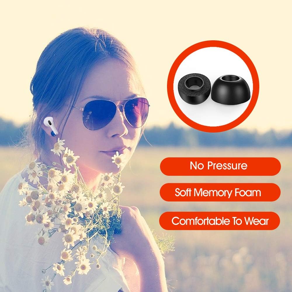 Memory Foam Tips for AirPods Pro.No Silicone Ear tip Pain.Replacement Ear Tips (3 Pairs S, M, L Buds