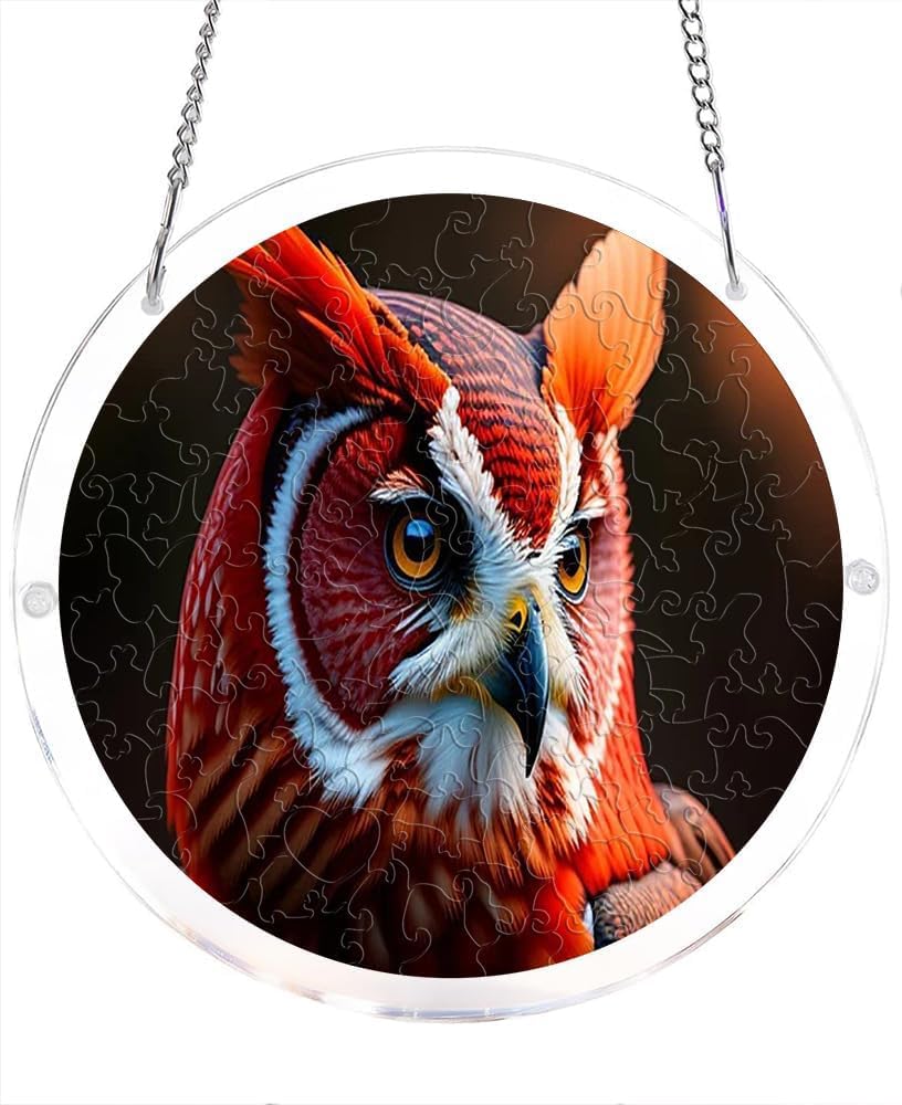 Owl Animal Acrylic Jigsaw Puzzles Suncatcher, 8.9 Inch Window Hanging Suncatcher Acrylic Puzzle, DIY Home Decor Art Gift