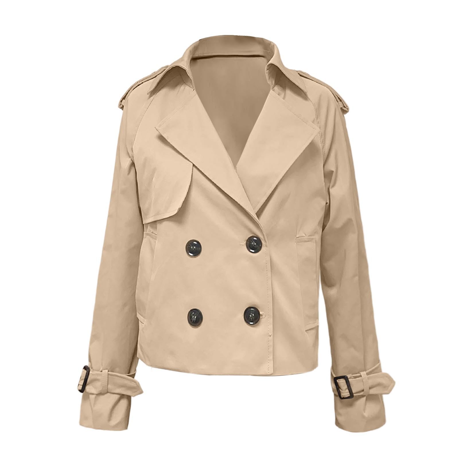 Generisch Chaqueta de ocio Elegante, ligera y corta, gabardina con diseño de doble botonadura, bolsillos para atuendos versátiles para el día a día