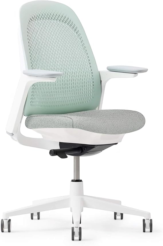 Haworth Breck Ergonomic Office Chair, Home Office Desk Chair, Agave | Computer Desk Chair with Height-Adjustable Lumbar Support, White Trim, Duo-Tone Hard Casters, and 4D-Arms