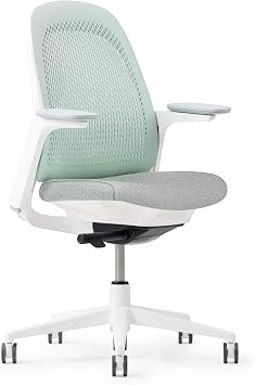 Haworth Breck Ergonomic Office Chair, Home Office Desk Chair, Agave | Computer Desk Chair with Height-Adjustable Lumbar Support, White Trim, Duo-Tone Hard Casters, and 4D-Arms