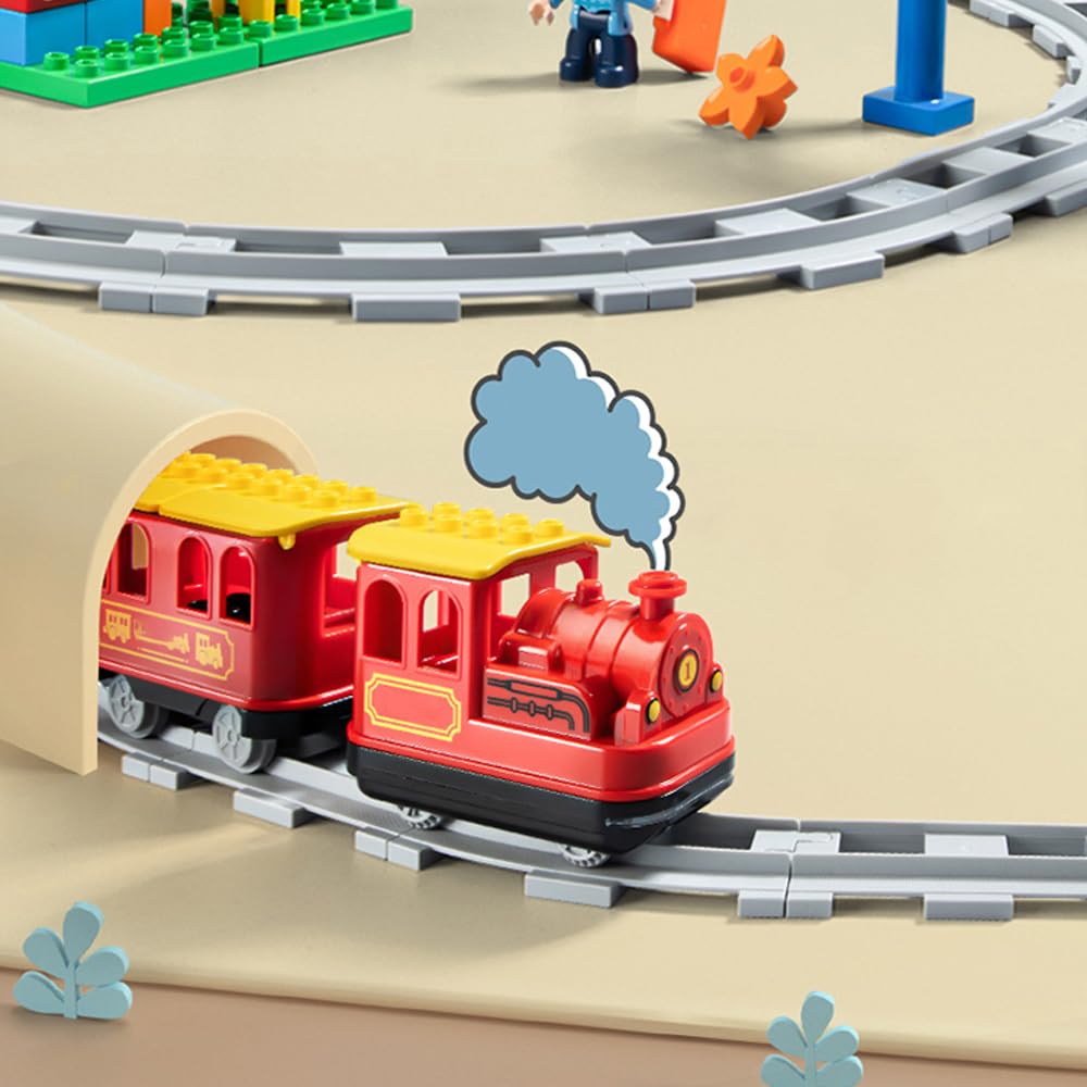 48 Piezas City Vías para Tren de Juguete Vías de Tren con 35 Carriles Curvados, 11 Carriles Rectos, 2 Carriles Cruzados, Accesorios de Trenes para Niñas y Niños
