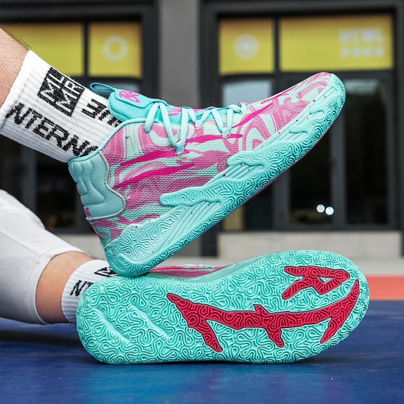 SRTAKTLT Womens Mens Basketball Shoes Breathable Fashion Colorful High Top Non Slip Outdoor Sport Sneakers for Woman Man Fitness Training Athletic Pink Size 10