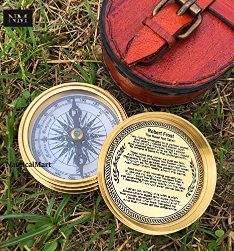 Brújula de latón antiguo con estuche de cuero miniatura 5