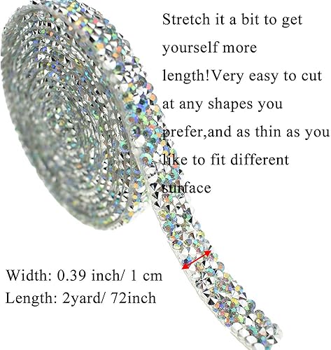 Miniatura 8 de Hahiyo Cinta adhesiva de diamantes de imitación de cristal, pegamento térmico, reutilizable, elástica, rollo de malla brillante, brillante, 2