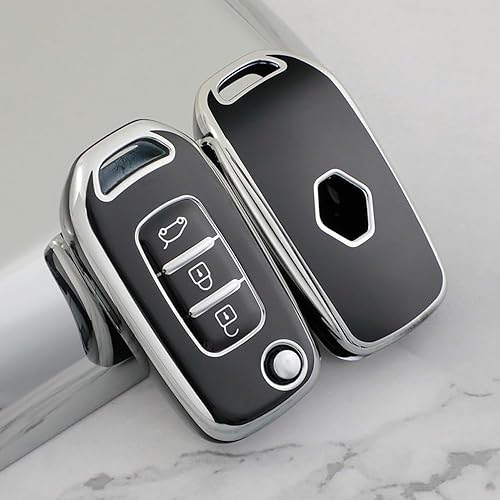 Miniatura 8 de SANRILY Funda para llavero Renault Sandero Stepway Logan Clio Arkana Captur Kadjar sin llave con llavero de cuero, color blanco