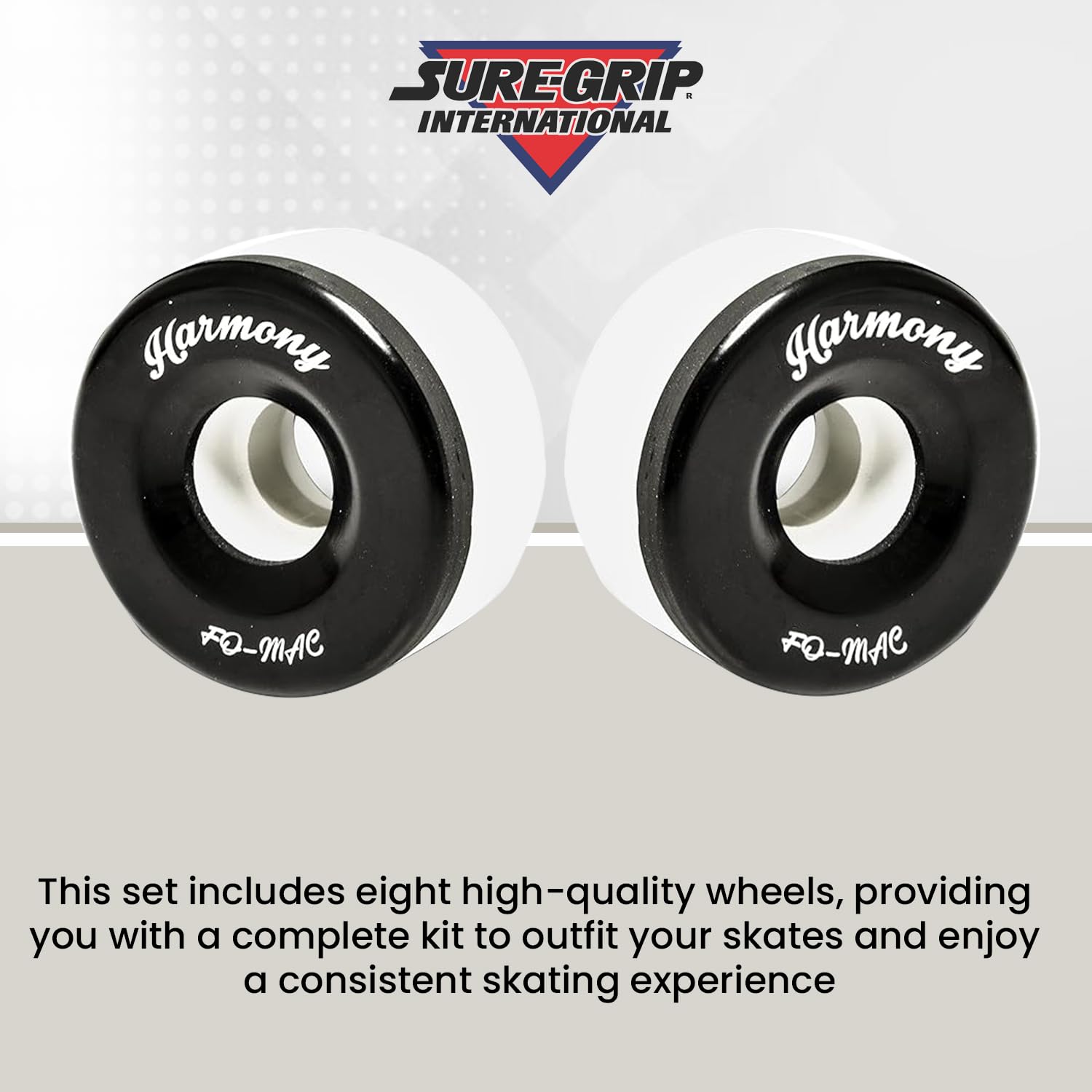 Sure Grip Fomac Harmony Skates Indoor Wheels | Crafted with Vanathane Material | 57mm x 30mm - Hard Black Edge for Spins - Attractive, Stylish & Smooth Sliding Wheels | Made in USA (Set of 8)