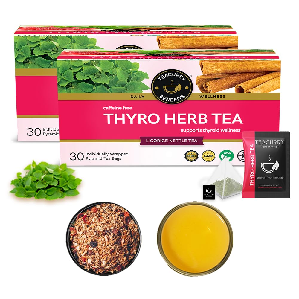 TEACURRY Thyroid Tea (2 Months Pack, 60 Tea Bags) - Helps With Manage Weight, Thyroid Hormones (Tsh, T3, T4) - Thyroid Tea Bags - Thyro Herb Tea, Ginger, 100 Gram
