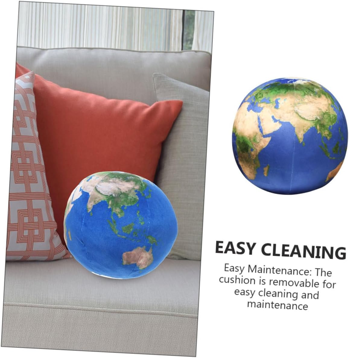 Ball Shaped Plush Throw Pillow Earth Map Pattern Decorative Cushion for Sofa Bed Chair Soft Furry Cushion Creative Educational Home Decor