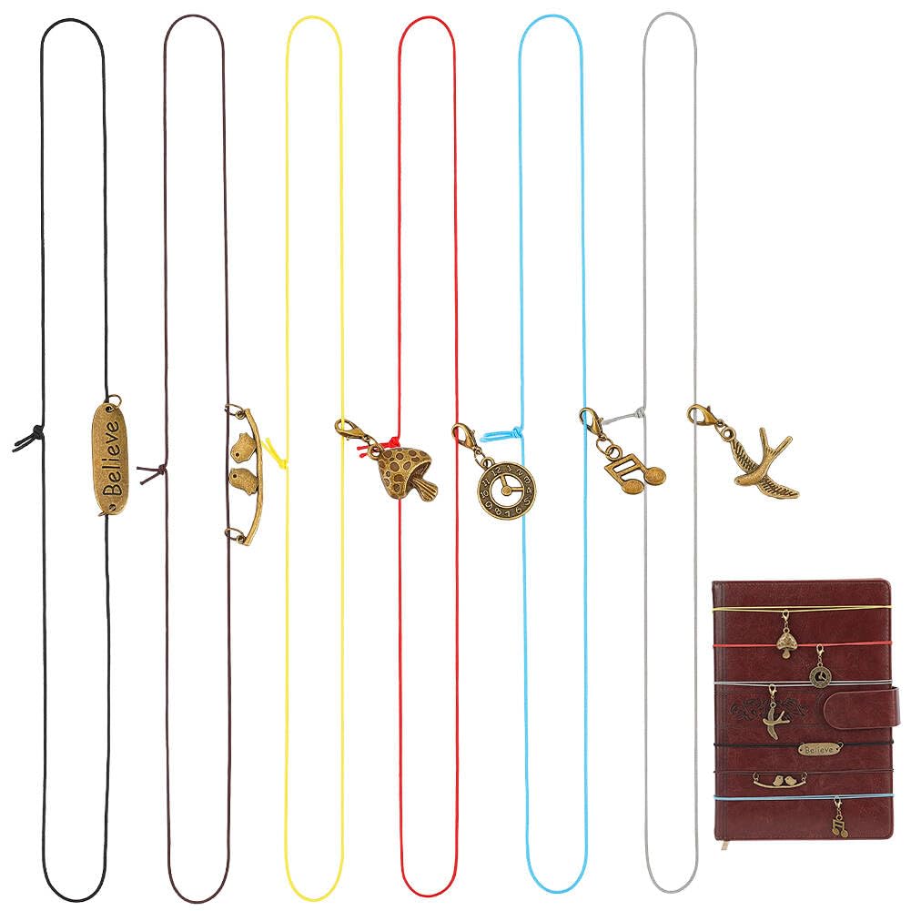 OLYCRAFT 12 Pack Notebook Elastic Ropes with Mushroom Pendants Notebooks Journal Charms Adjustable Elastic Bands Travelers Notebook Accessories for Refillable Traveler's Journal DIY Bookmark Making