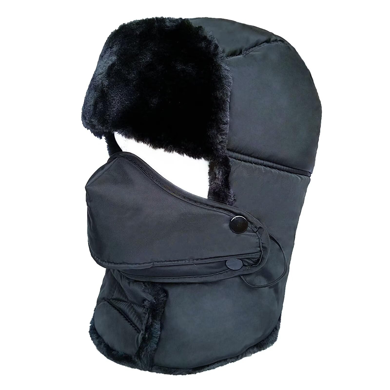 Winter Bomber Hats, Unisex Trooper Trapper Hat, Faux Fur Warm Hat Windproof Aviator Caps with Ear Flap and Windproof Mask for Skating, Skiing, Hunting Other Outdoor Activities Navy
