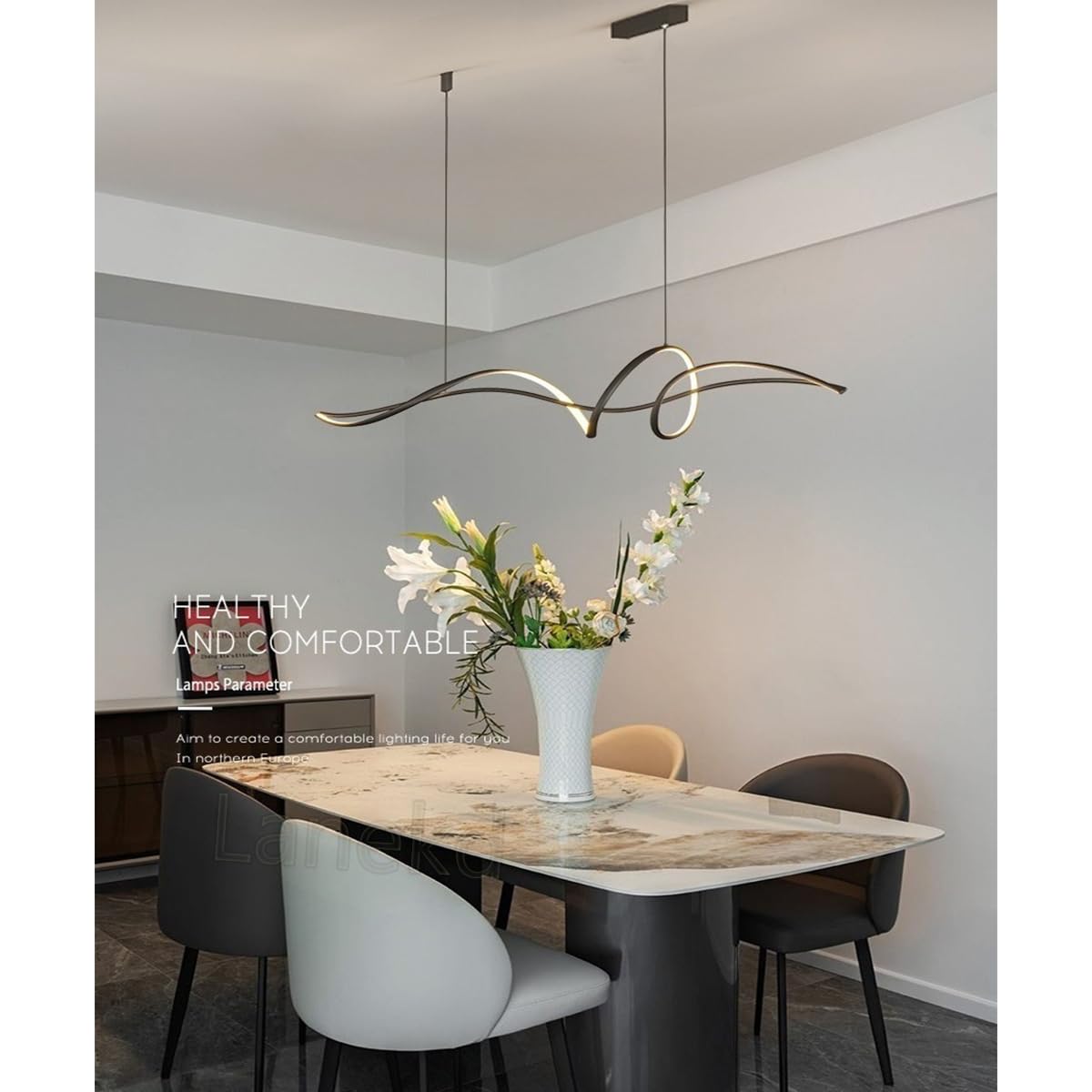 LED Lampada a sospensione Tavolo da pranzo Lampadario Dimmerabile Spiral Design Lampade Sala da pranzo Lampada da tavolo da pranzo con Telecomando Lampadari Sala da pranzo per Soggiorno Cucina Ufficio