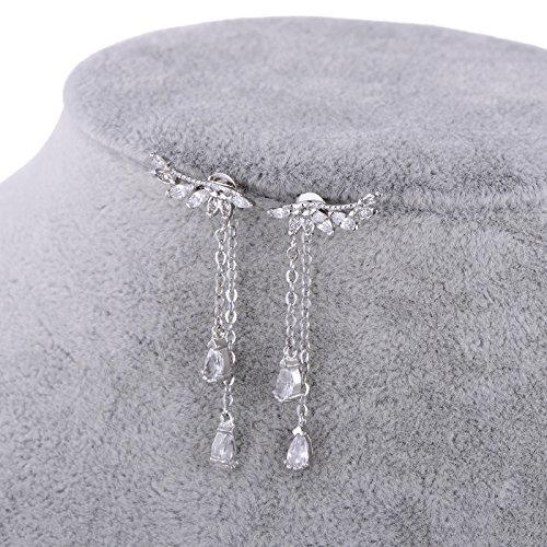 YOQUCOL Angel's Wings Cubic Zirconia Crystal Ear Climber Long Drop Dangle Earring for Women2