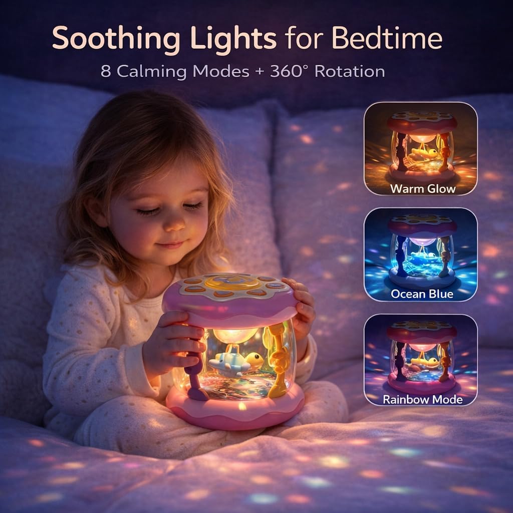 Baby Musical Toy with Rotating Ocean Animals, Colorful Light Projection, Soothing Lullaby Songs, Calming Sensory Gift for Infants 6-12 Months