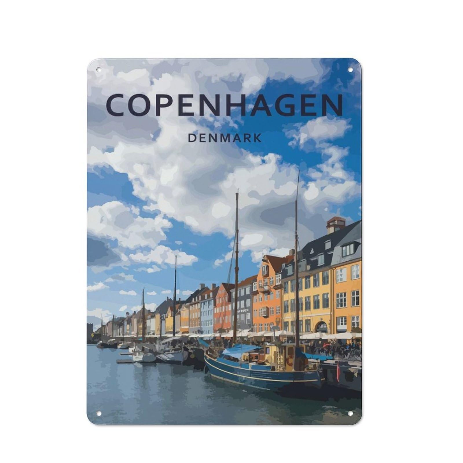 Copenhagen Vintage Metal Wall Decor 40x30cm, Vintage Tin Sign for Bakery, Diner, Cafe Or Family Room
