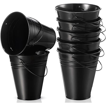 Sadnyy 12 Pack Metal Buckets with Handle, Galvanized Bucket 4.5 x 5 Inch Basket Bucket Party Supplies, Crafts for Christmas Halloween Candy Bars Vase Crafts(Black)