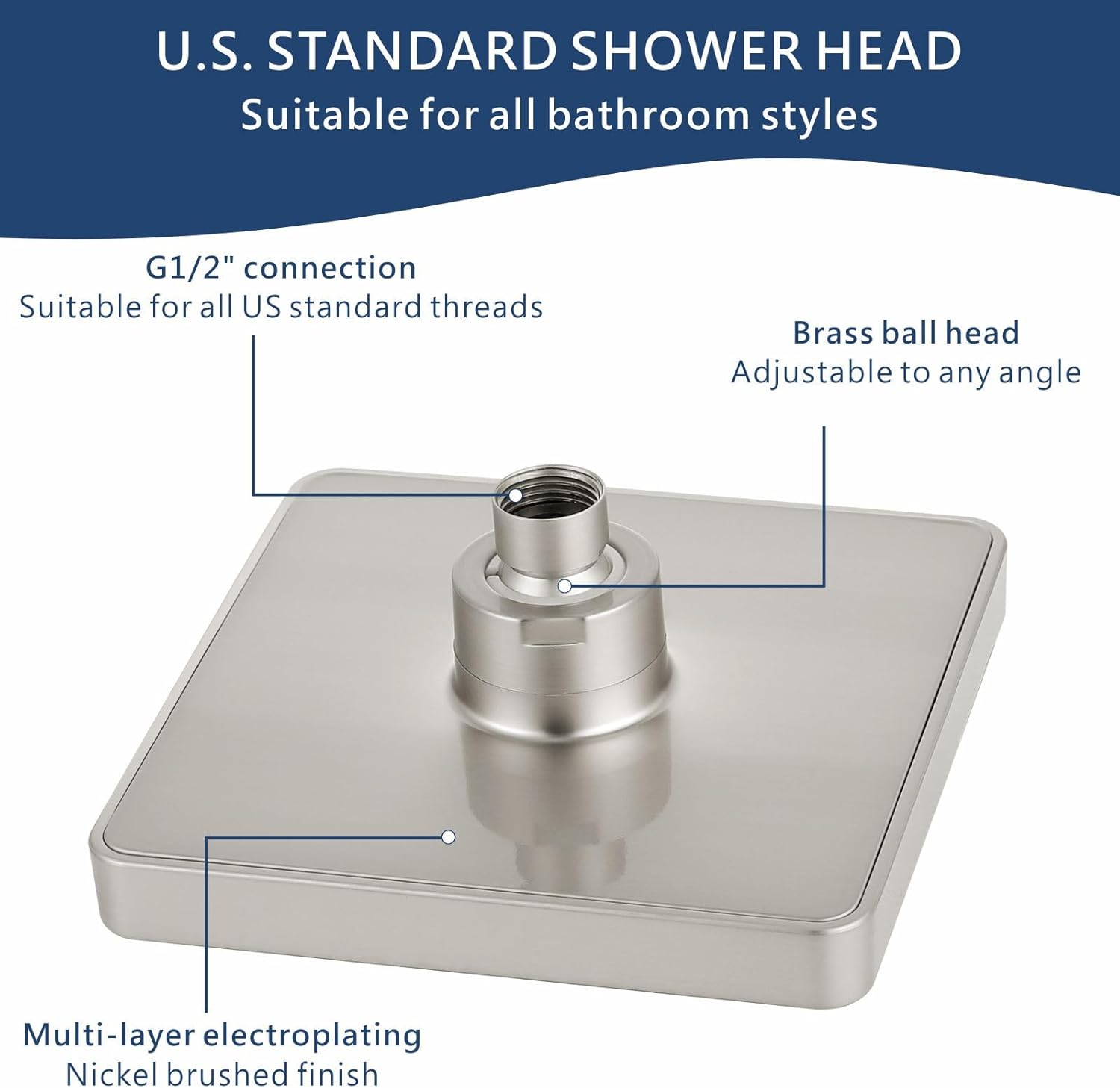 High Pressure Rain Shower Head, High Flow Pressure Boosting Adjustable Rainfall Showerhead, Awesome Shower Experience Even At Low Water Flow, Brushed Nickel