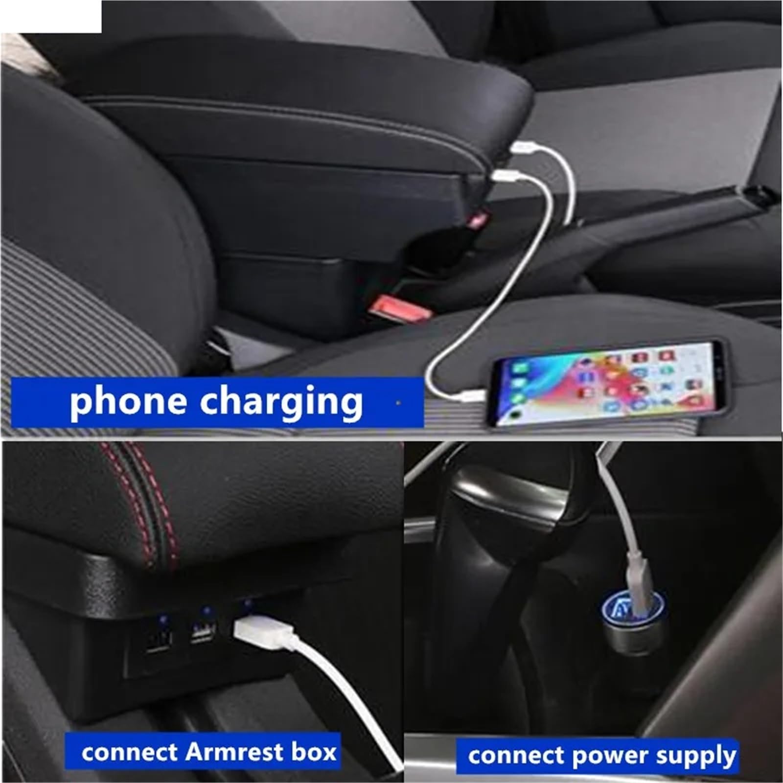 Armsteun Richter Bush Pasuje Do Nissan March Micra K13 Podłokietnik Box Pasuje Do Nissan Sunny Car Podłokietnik Ramię Schowek Części Do Modernizacji Akcesoria Samochodowe(B1 black line 3USB)