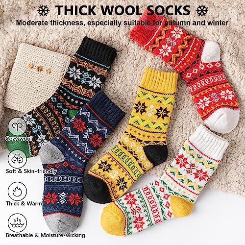 Image of IIG 5 Pairs Women's Vintage Style Thick Wool Warm Winter Crew Socks