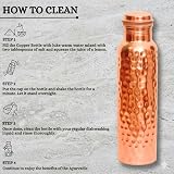 Bouteille en cuivre pur 950 ml, sans joint et anti-fuite, pour le voyage, avec avantages pour la santé ayurvédique, design martelé, bouteille métallique réutilisable et écologique pour la maison, le - 4
