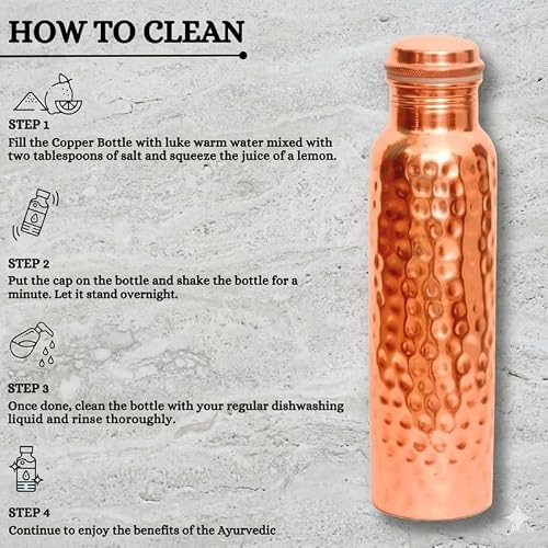 Bouteille en cuivre pur 950 ml, sans joint et anti-fuite, pour le voyage, avec avantages pour la santé ayurvédique, design martelé, bouteille métallique réutilisable et écologique pour la maison, le - 4