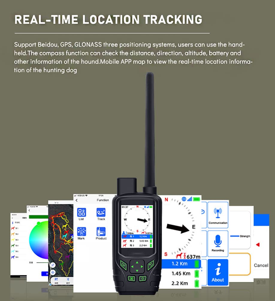 Localizzatore GPS per cani, trasmissione radio da 15 km, frequenza di aggiornamento 2,5 s, standby 35 ore, ideale per gli appassionati di caccia e avventure all'aria aperta