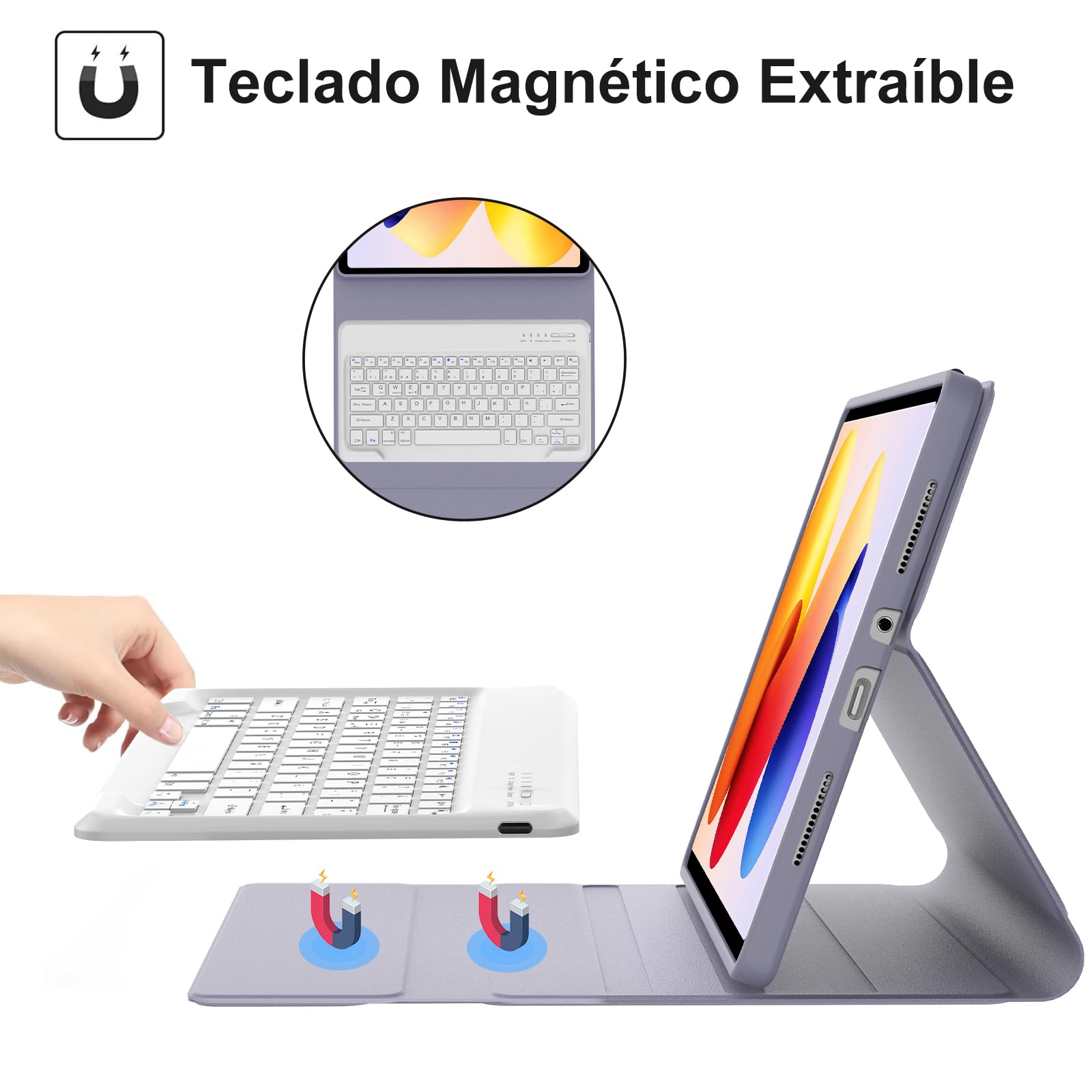 Funda Teclado para Redmi Pad 2 Pro 12.1 Pulgadas 2025- Teclado Magnético Extraíble Inalámbrico Bluetooth, Español Ñ, Funda para Redmi Pad 2 Pro 12.1'', Morado