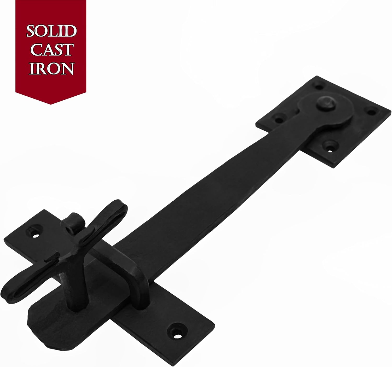 Mystic Colonial 9" Cast Iron Gate Latch – Black Heavy Duty Flip Drop Latch for Barn, Shed & Door (Vintage Wrought Iron - 1 Set)