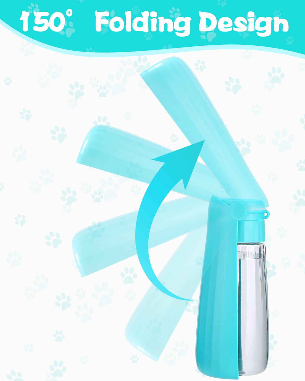 550ML Borraccia per Cani Portatile, Funzione di blocco dell'acqua,Bottiglia d'acqua per Cani,Pieghevole a 150°,Ripiegabile Bottiglia da Viaggio per Cani Gatti,Borraccia cani per escursioni e campeggio