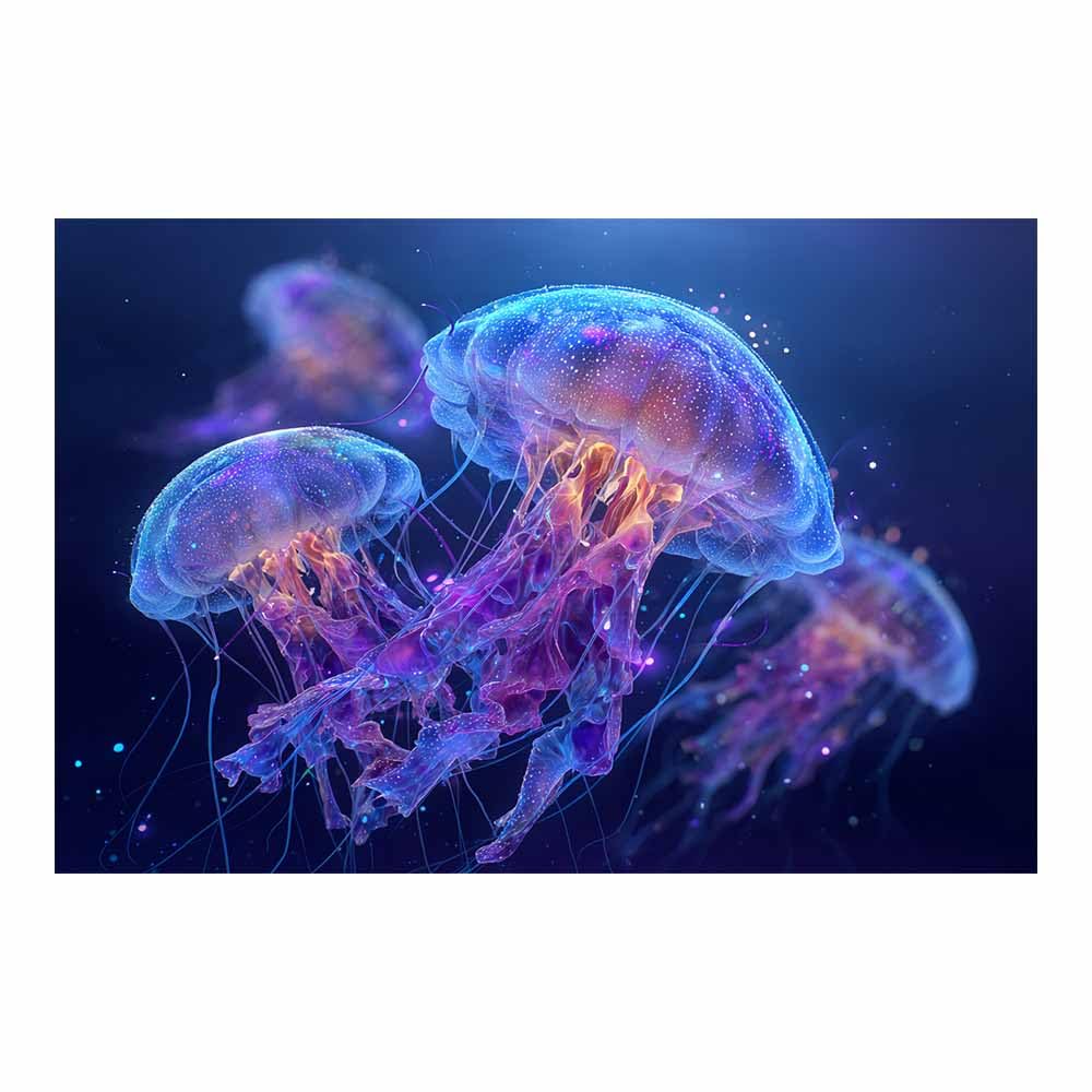 HUYEEI Blue marine animals Landscapes Paintings Colony of Jellyfishs Seascape Poster Nature Print for Livings Room Hang Bedroom Bathroom Decor(blue)-70x100cm Unframed