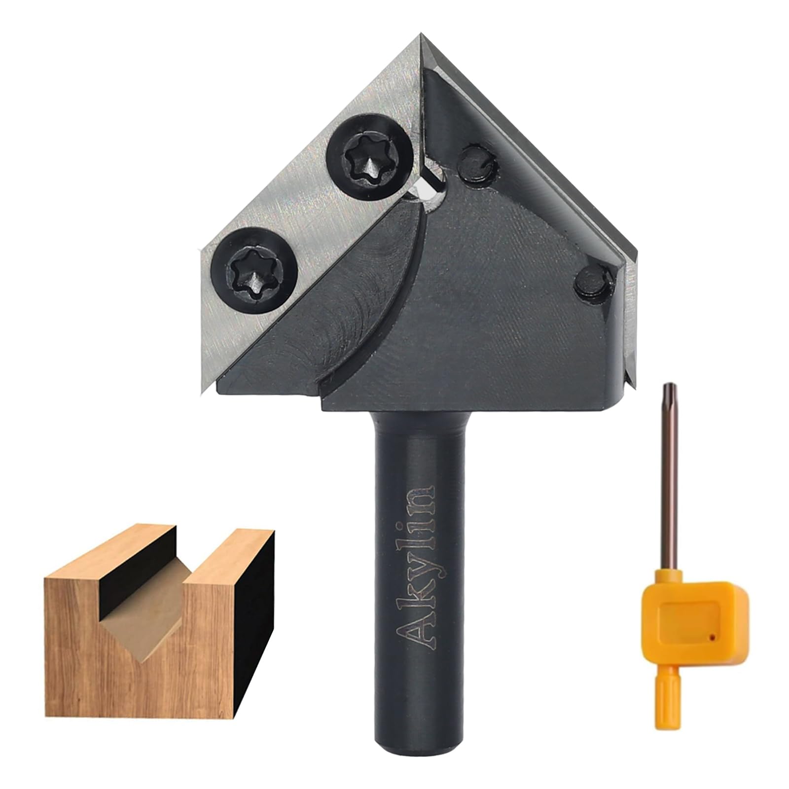 Wendeplatten V Nutfräser 90 Grad，V Nutfräser 8 mm Schaft，4-seitigen Austauschbare Hartmetall Klinge，V Fräser Holz Holzbearbeitungswerkzeug CNC Fräser V-Nutfräser für Holz Gravur