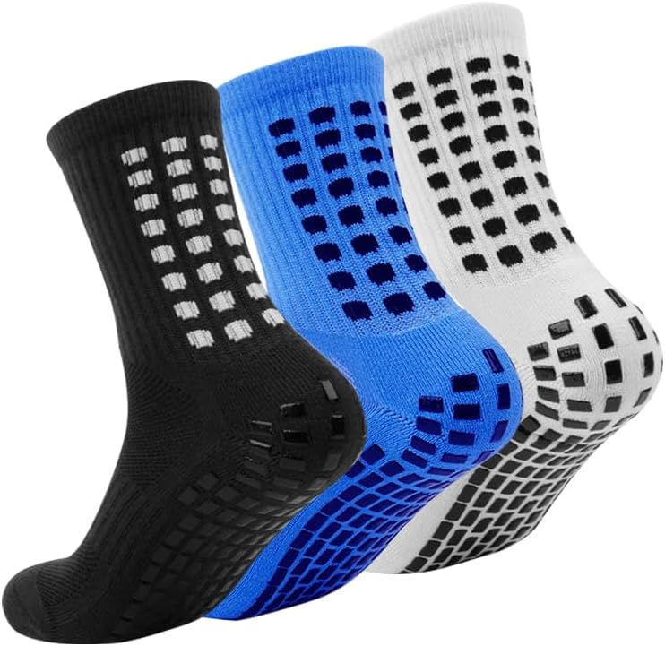 DandyChic Youth Grip Soccer Socks, Non Slip Athletic Sports Football Basketball Socks with Grip Pads 3 Pairs