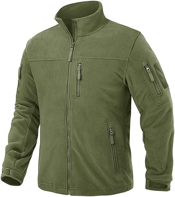 Alloaone Men's Fleece Tactical Stand Collar Multi Pockets Military Field Jackets Outerwear Outdoor Coat
