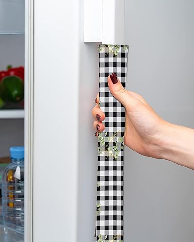 Miniatura 2 de Juego de 2 fundas para manijas de puerta de refrigerador a cuadros blancos y negros para lavavajillas, microondas, horno, nevera, estufa, accesorios