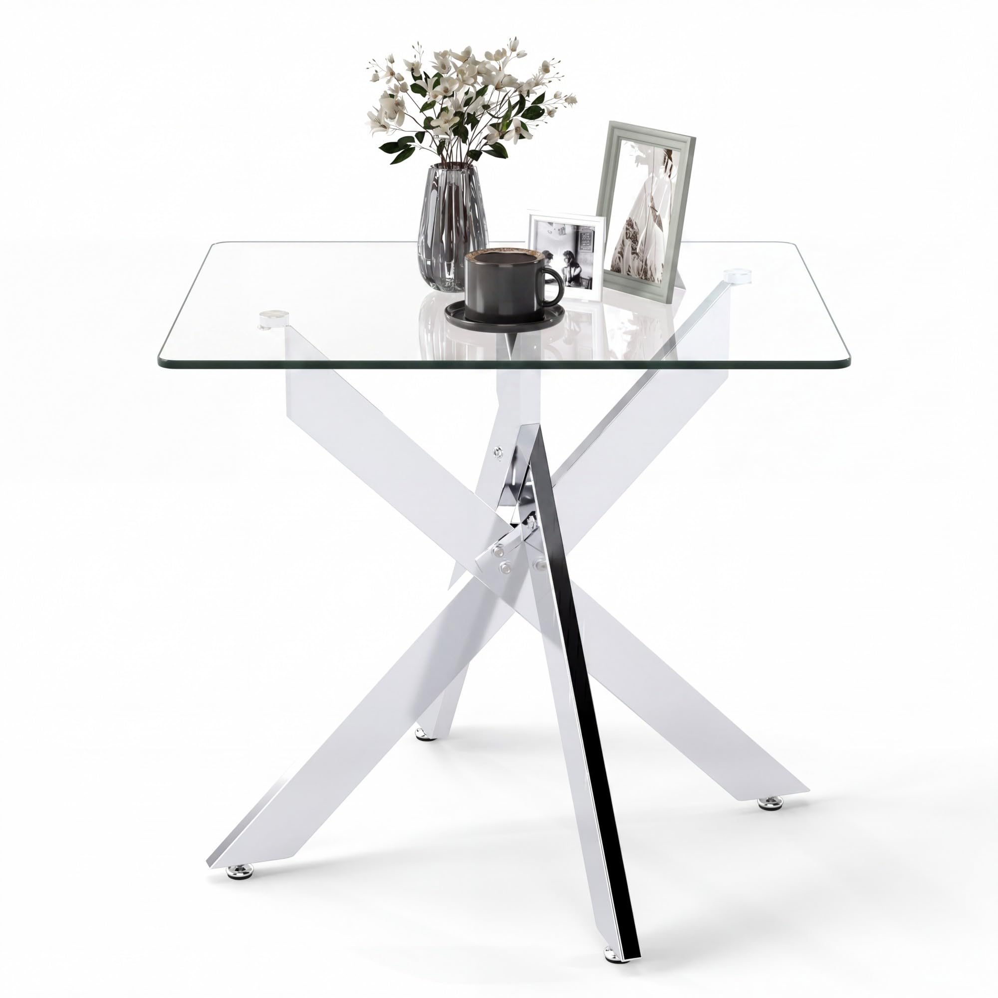 Table Basse en Verre Trempé SOARS Bout de Canapé Métal Salon Table d'Appoint