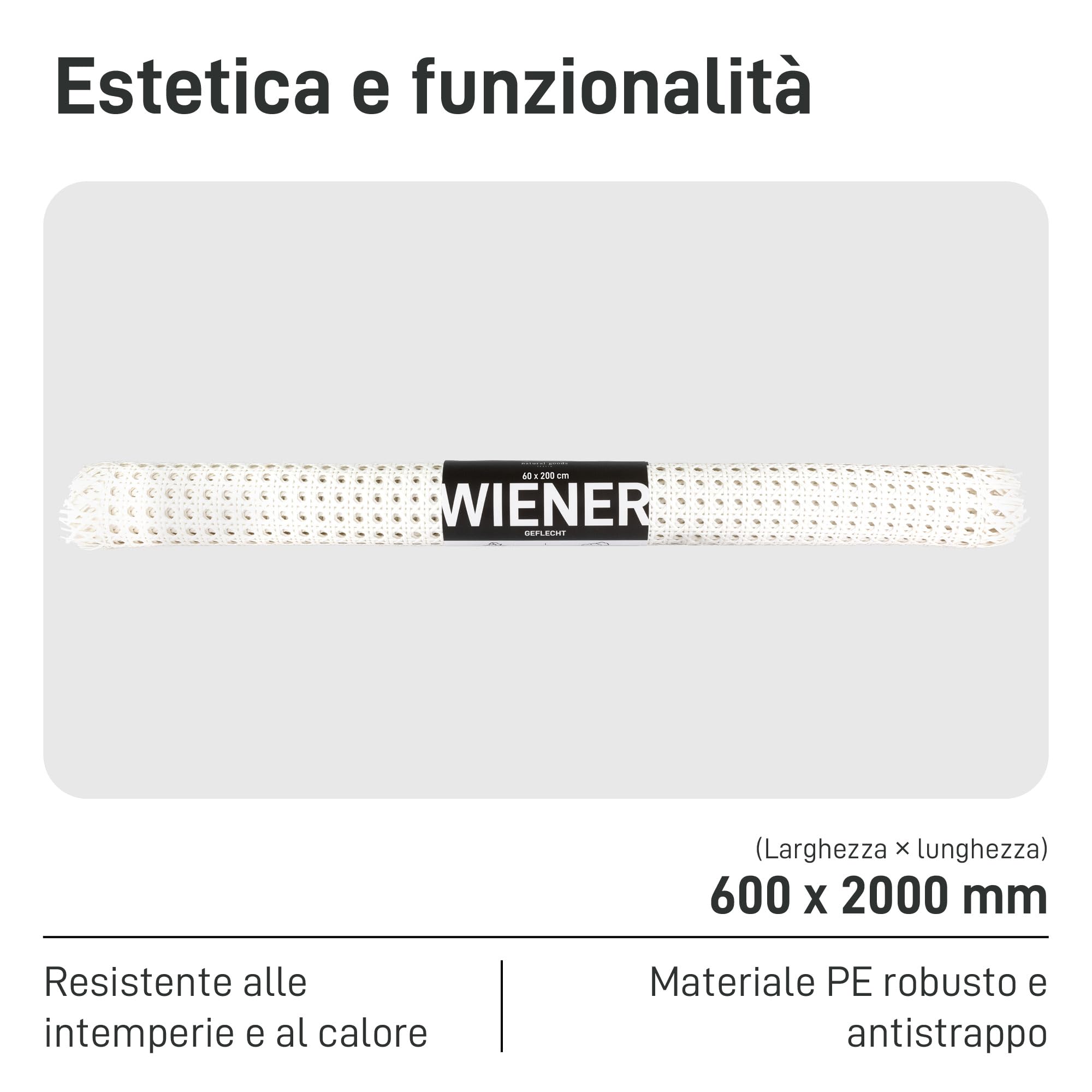 Natural Goods Berlin Paglia di Vienna | Rattan Rotolo per Mobili Fai-da-Te Come Ante di Armadi, Sedie, Comò, Credenze, Panche o Divisori | PE riciclabile | Vimini Viennesi 60x200 cm in Bianco