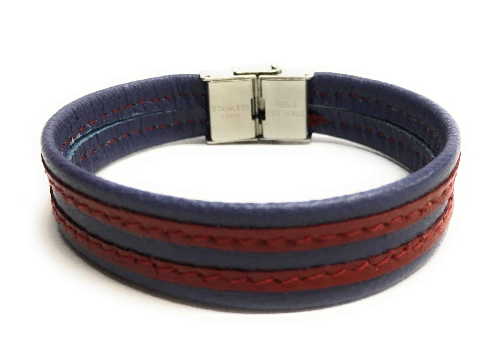 YOJAN PIEL | Pulsera De Cuero Autentico Color Azulgrana Con Cierre | Complementos de Moda Unisex para Hombres y Mujeres de Estilo Atemporal y Elegante | Regalos Originales y Exclusivos