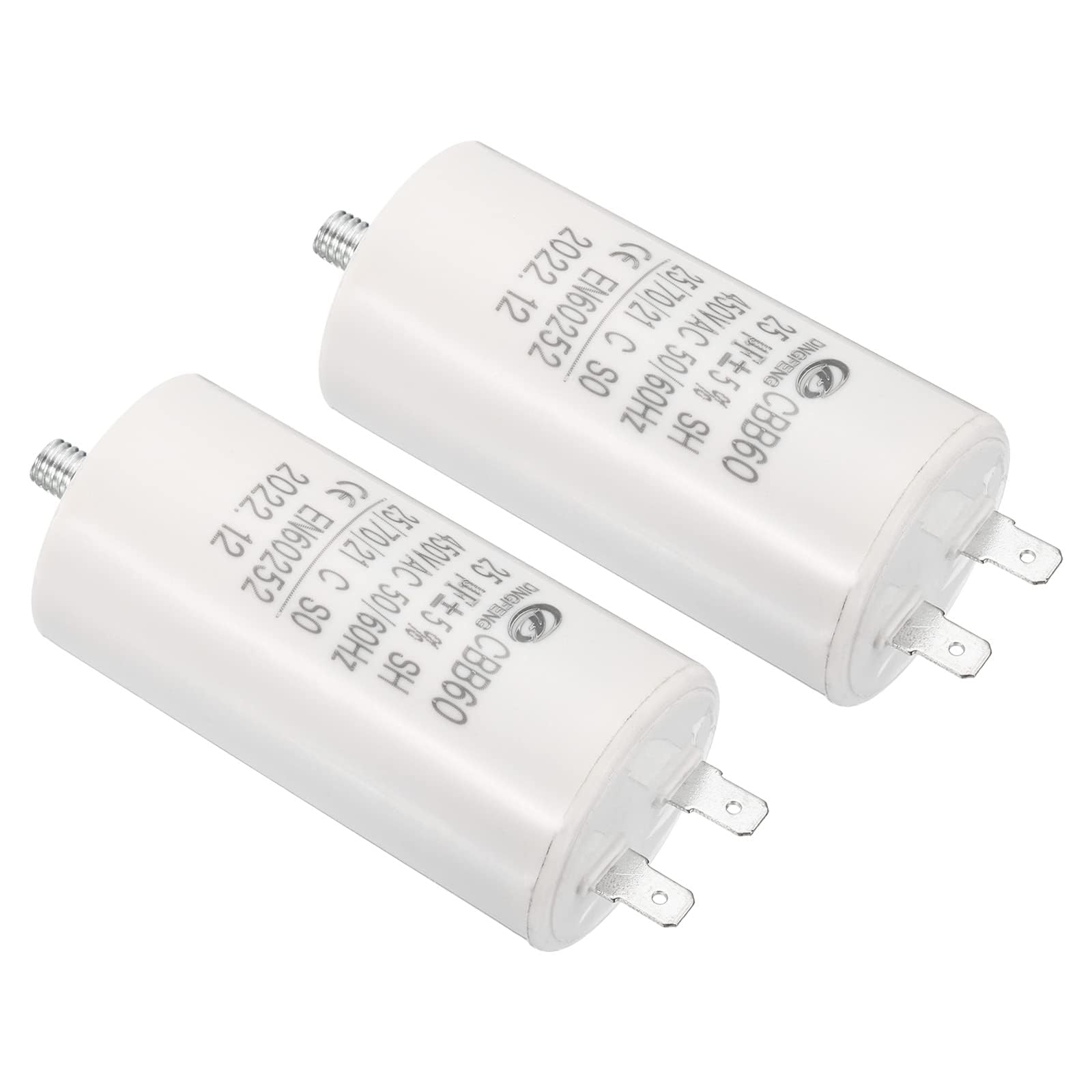 TOP-VIGOR 2Pcs CBB60 25uf Running Capacitor, AC 450V 2 Pins 50/60Hz Cylinder Bottom with M8 Screw for Washing machine, Water Pump Motor Starts, 80 x 42mm