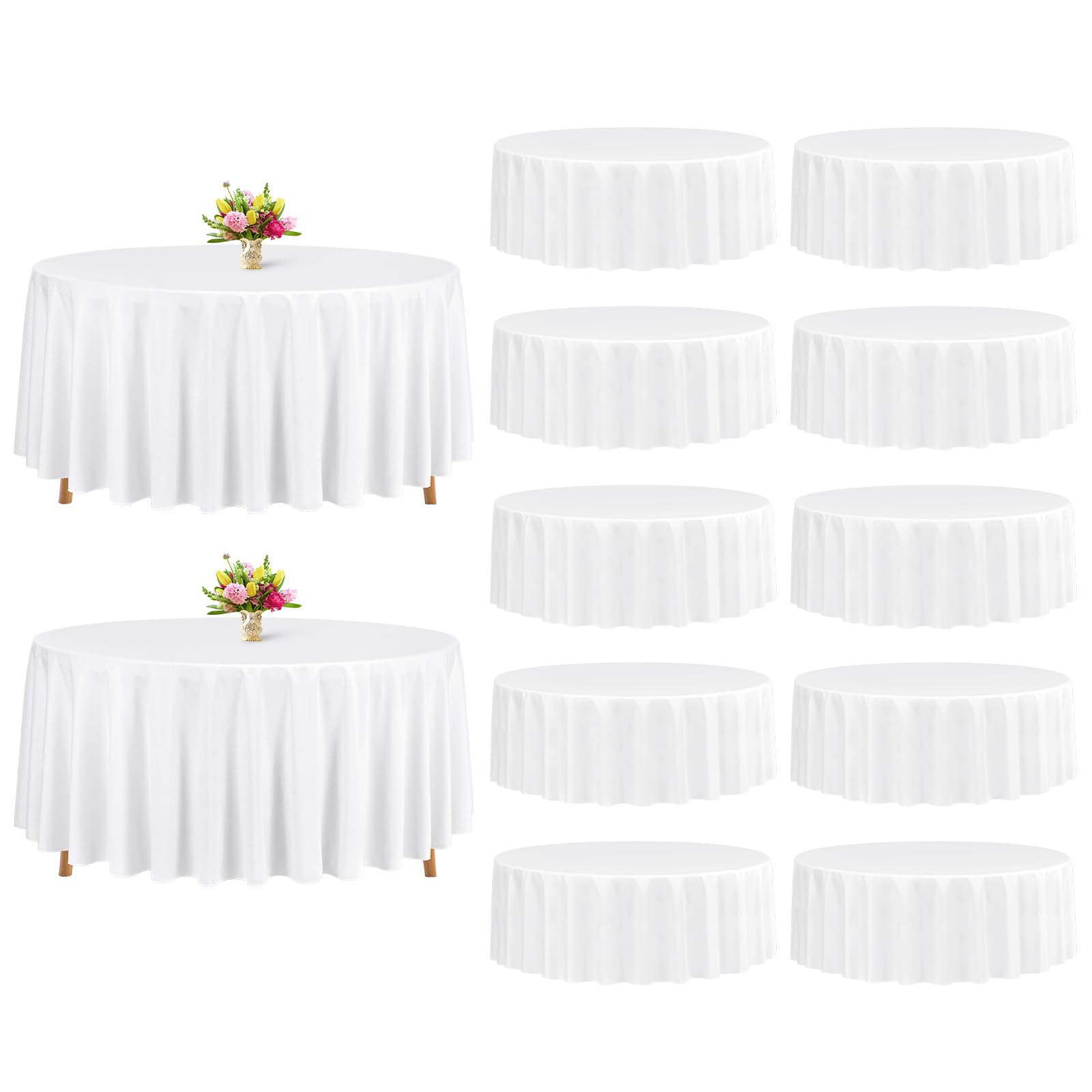 YMHPRIDE 12 Packs White Round Tablecloths 90 inch Round Table Cloth, Washable Polyester Fabric for Wedding Parties Banquet Holiday Dinner Table Decorative, White