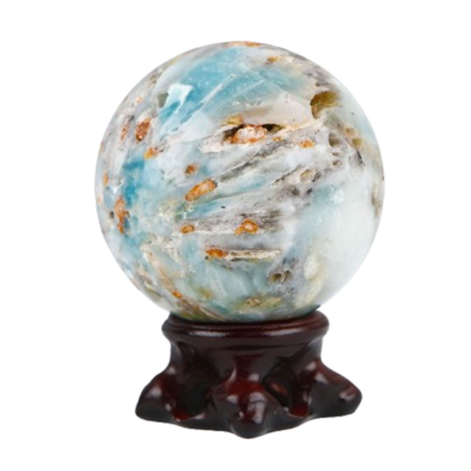 ICXLPMC Sky Blue Crystal Ball, Magic Sphere with Wooden Stand for Divination/Chakra Balance/Yoga/Home/Office FengShui Decoration,5.5~6.5cm