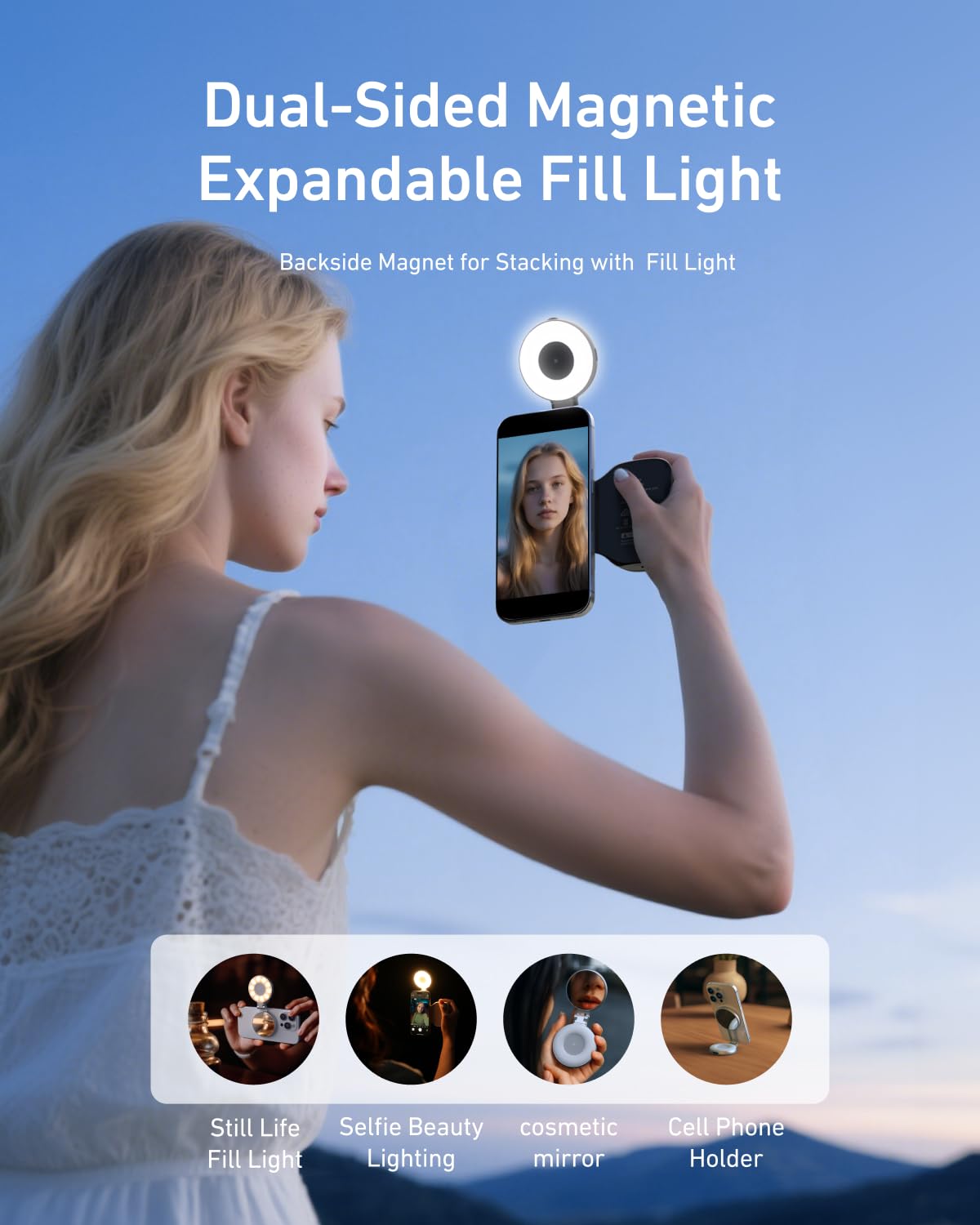 TELESIN Fun Shot Handle Grip Movil (Negro) + TELESIN C03 Magnético Selfie Luz (Negro) Kit, Compatible con iPhone/Android, Creator Kit para Selfies/Fotografie/TikTok/Zoom-Anrufe/Video
