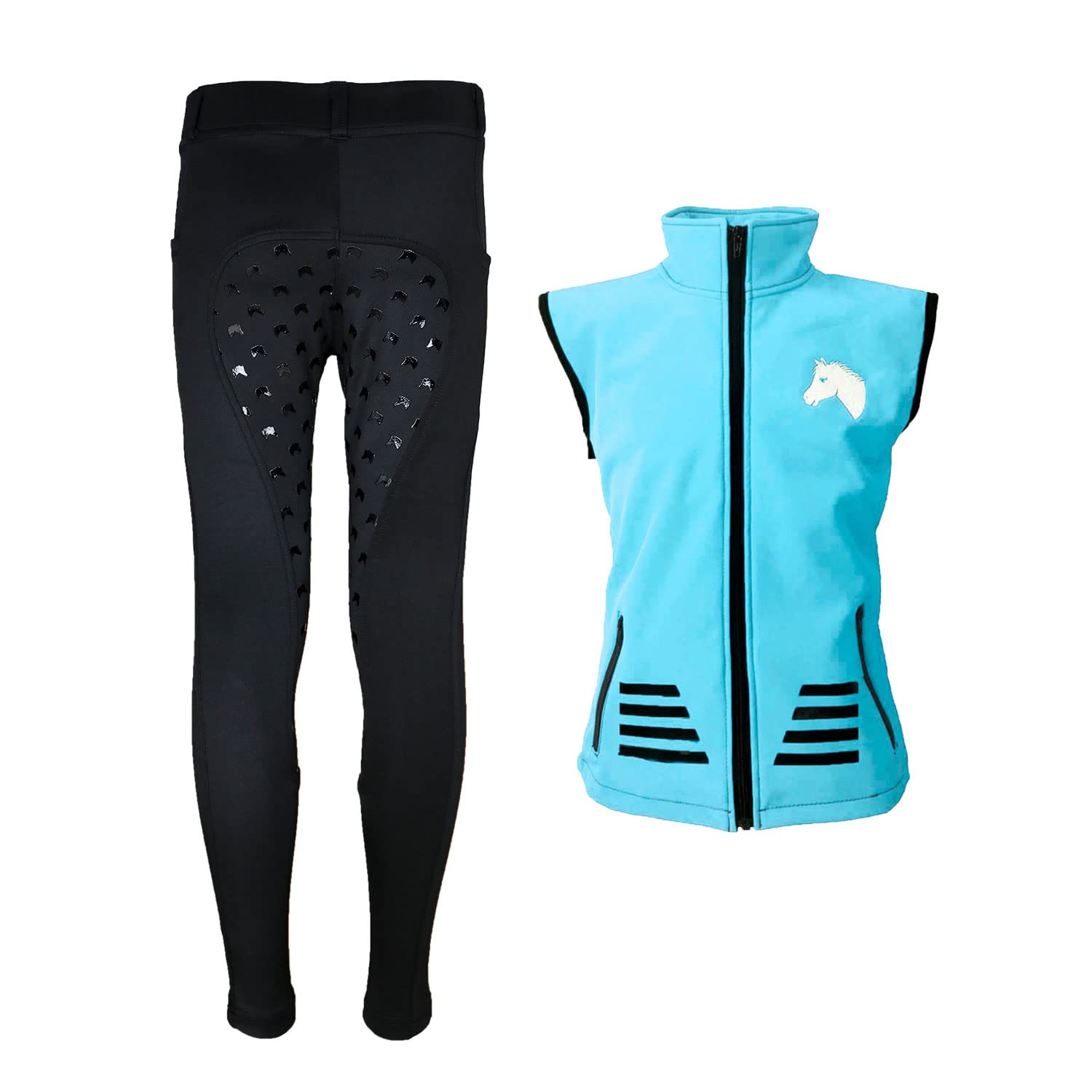 Set da equitazione per bambini, in softshell, luglio sky, con legging da equitazione, colore: nero