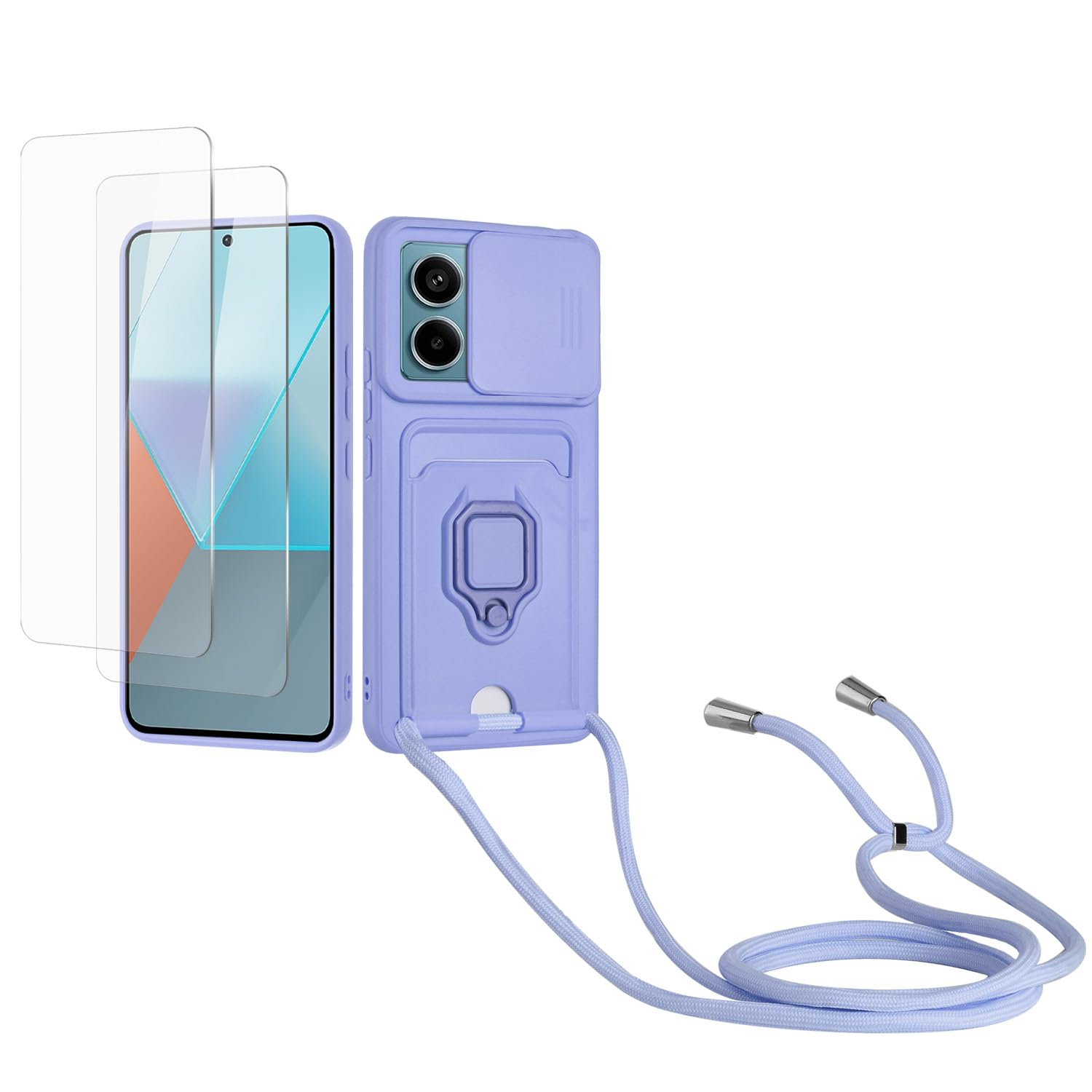 Kaslly Funda con Cuerda para Samsung Galaxy A35+[2 Pack Protector Pantalla],Case con Ranura para Tarjetas,Cubierta de Cámara Deslizante Proteger,Doble Cara Protección-Negro — view 54
