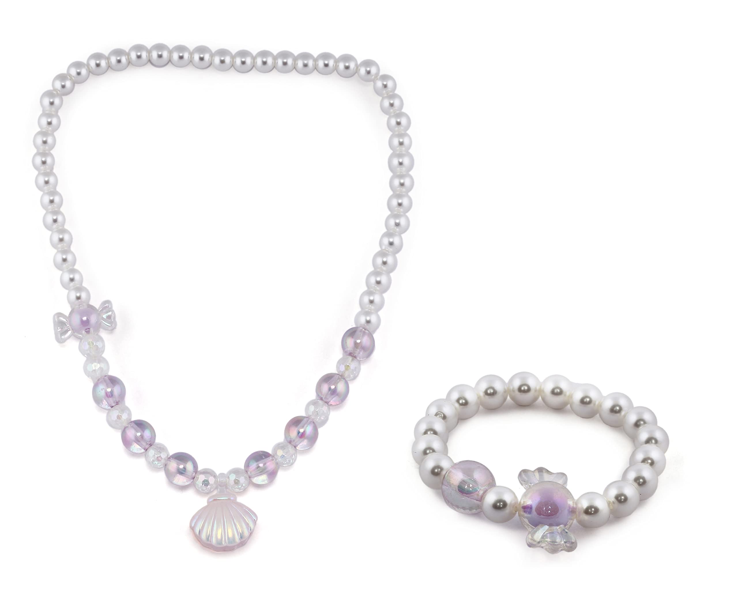 El Regalo 1 Pair Girls Kids Shiny Pearl Shell Princess Necklace & Bracelet Sets- Acrylic Shell Beads Oyster Pearl Princess Necklace Bracelet Jewelry Set for Girls Kids (Purple) (B09SM67HMY) Amazon Price History, Amazon Price Tracker