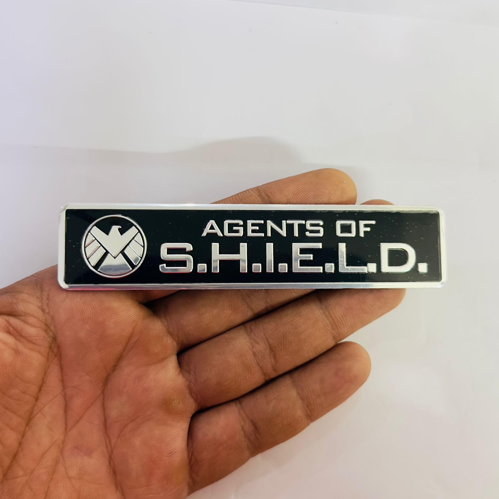 Black Marvel Metal Agents of Shield Sticker 12cmx2.5cm Car Bike Styling Car Logo 3D Badge Auto Racing Sport Sticker Decal Emblem Badges-1PC for Carr & Bike