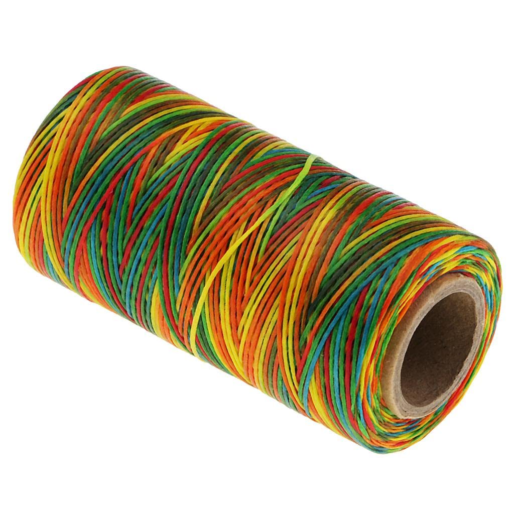 Juego de 5 hilos encerados planos 150D de 1 mm de color arcoíris para costura de cuero