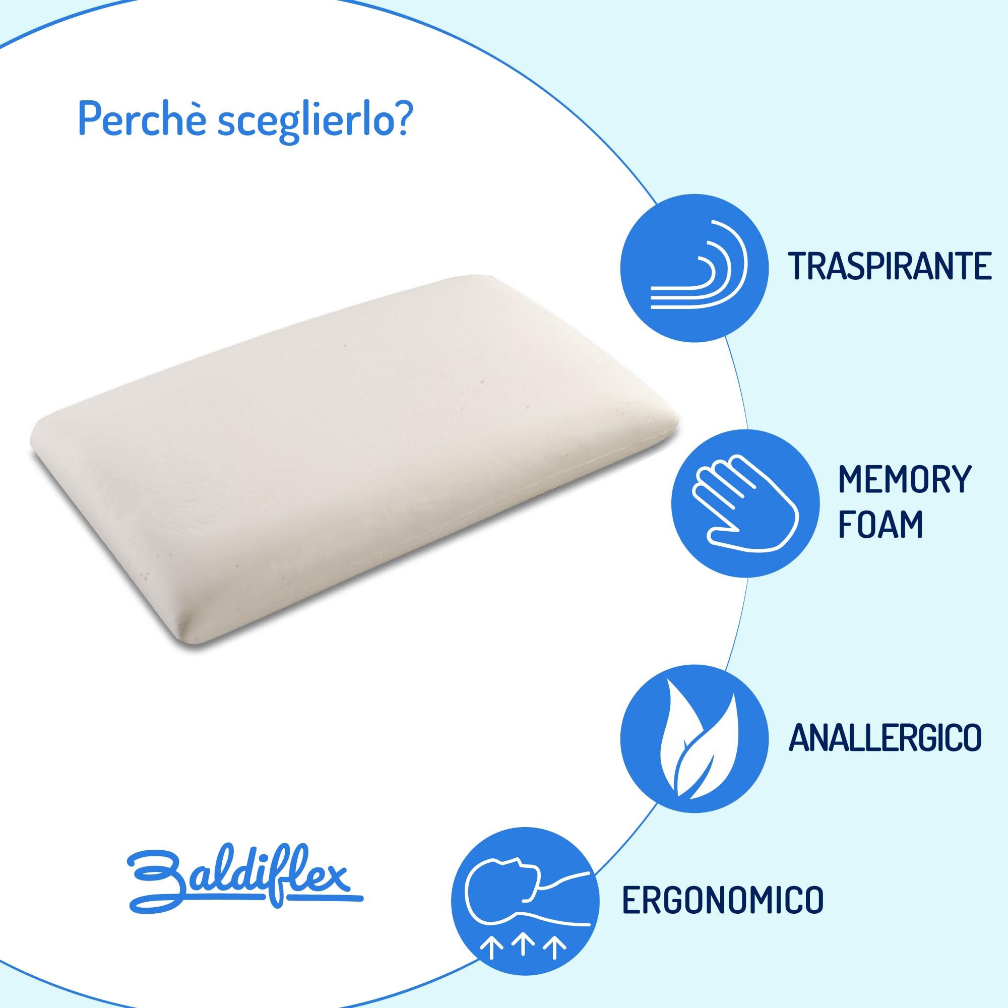 Baldiflex, memory foam pillow, silver safe, height 16 cm Baldiflex, memory foam pillow, silver safe, height 16 cm