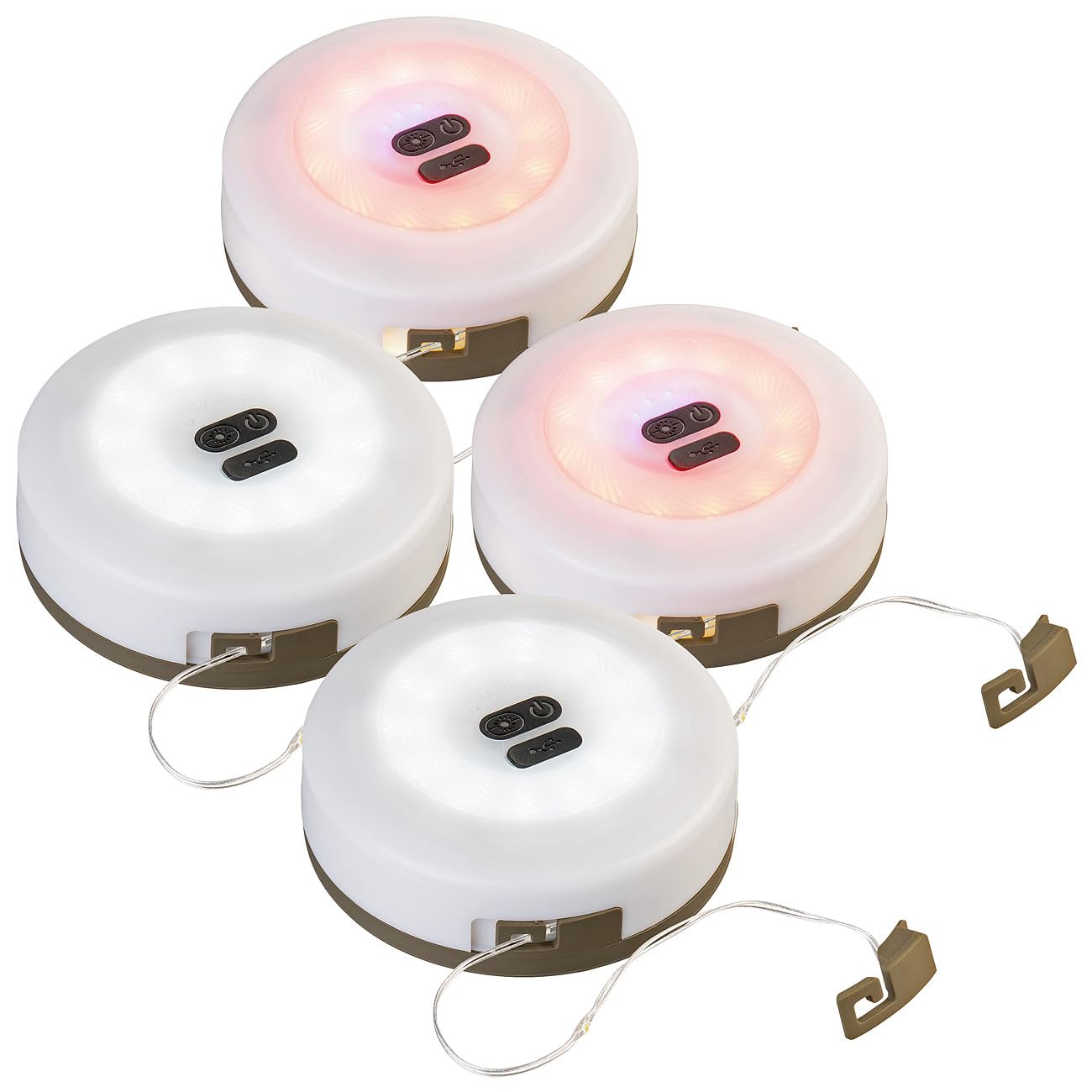 Lunartec Camping Lampe USB: 4er-Set 2in1-Akku-Campingleuchte mit Lichterkette, 6 Modi, IPX4, 10m (LED Lichterkette außen warmweiß, USB LED Lampe Camping)